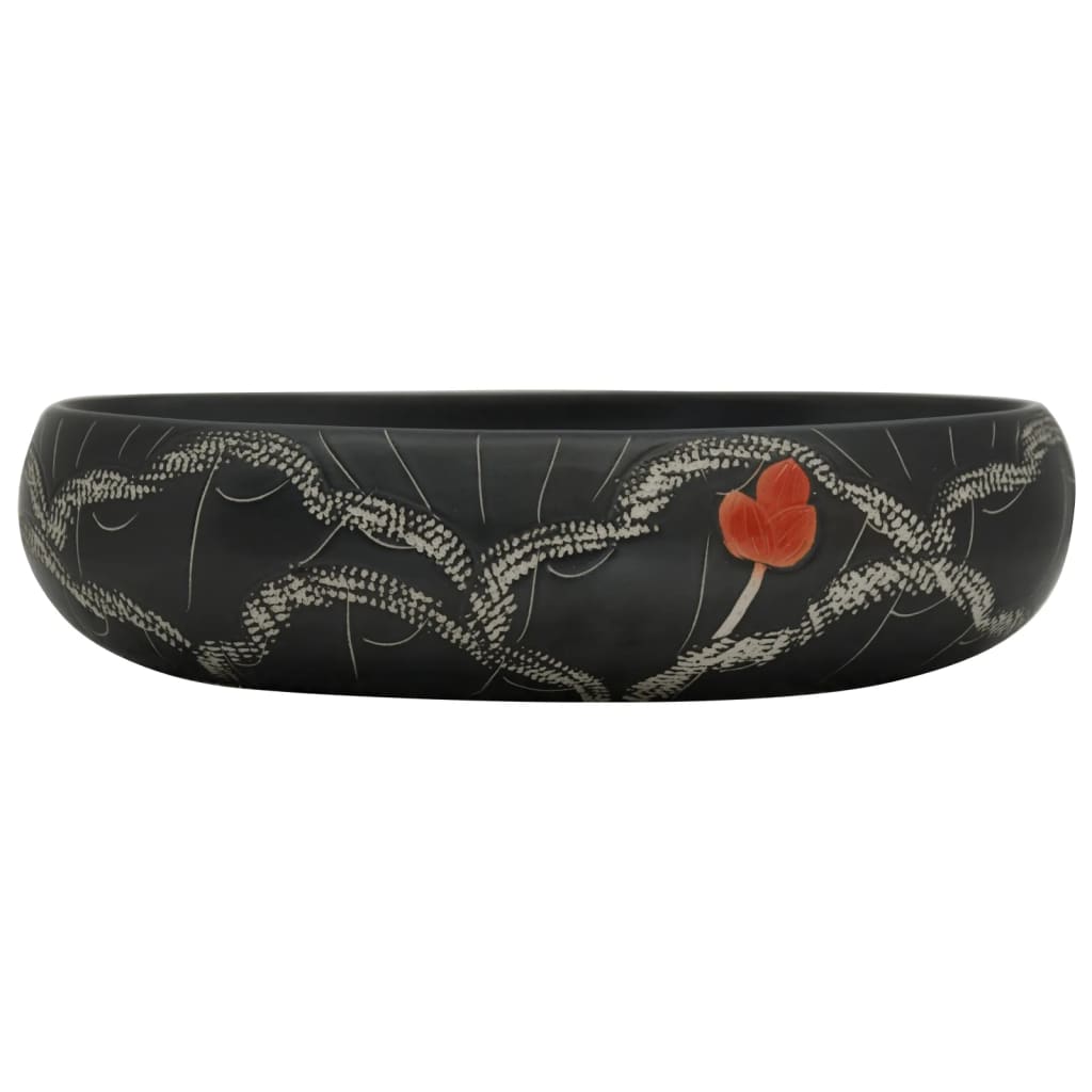 vidaXL Vasque à poser noir ovale 59x40x15 cm céramique