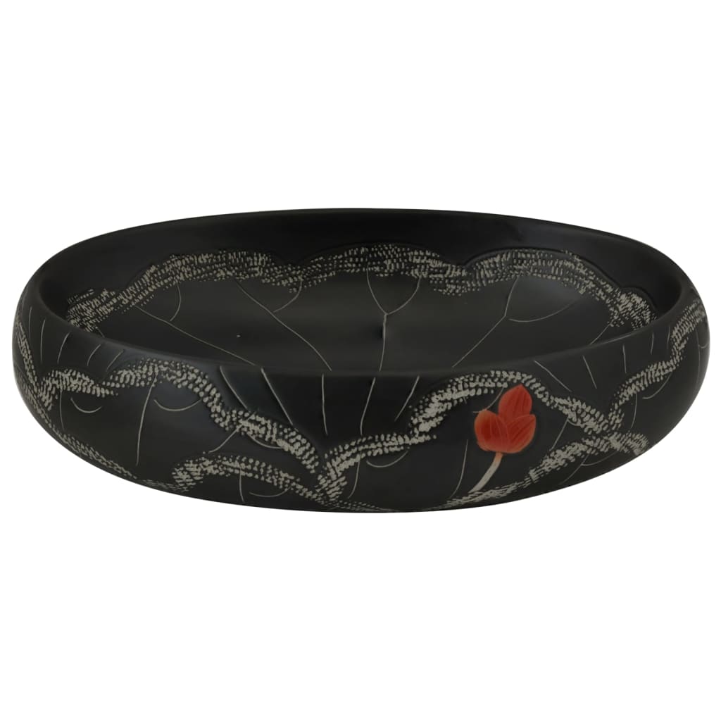 vidaXL Vasque à poser noir ovale 59x40x15 cm céramique
