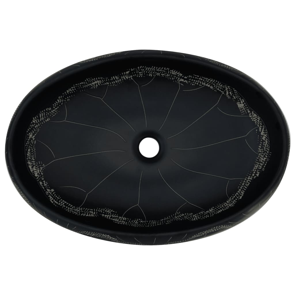 vidaXL Vasque à poser noir ovale 59x40x15 cm céramique