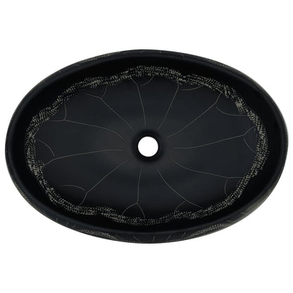 vidaXL Vasque à poser noir ovale 59x40x15 cm céramique