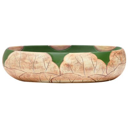 vidaXL Vasque à poser vert et marron ovale 59x40x15 cm céramique