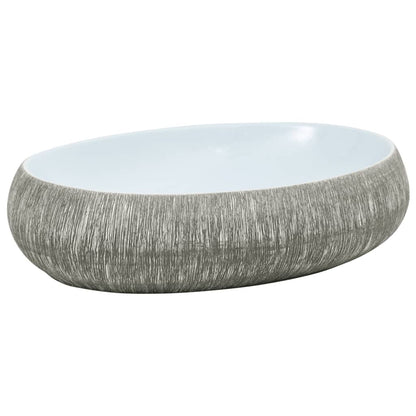vidaXL Vasque à poser gris et bleu ovale 59x40x15 cm céramique
