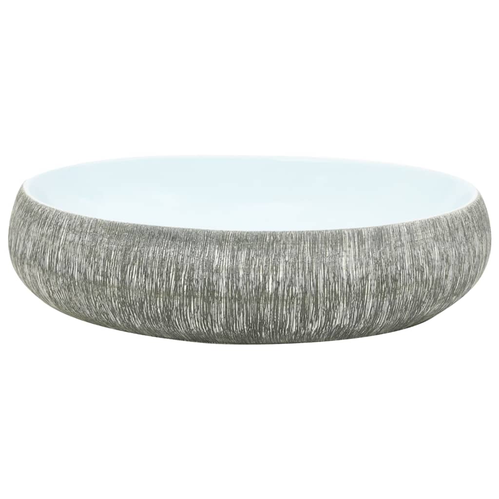 vidaXL Vasque à poser gris et bleu ovale 59x40x15 cm céramique