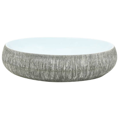 vidaXL Vasque à poser gris et bleu ovale 59x40x15 cm céramique