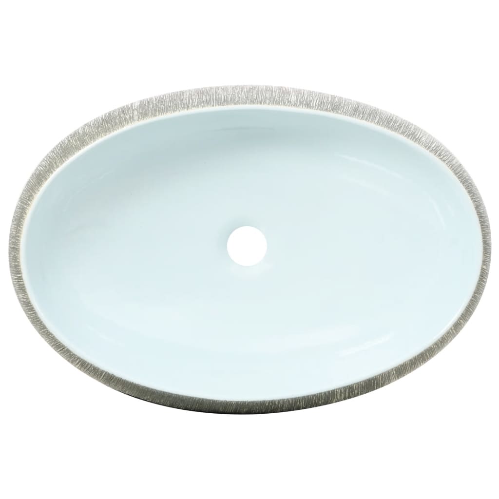 vidaXL Vasque à poser gris et bleu ovale 59x40x15 cm céramique