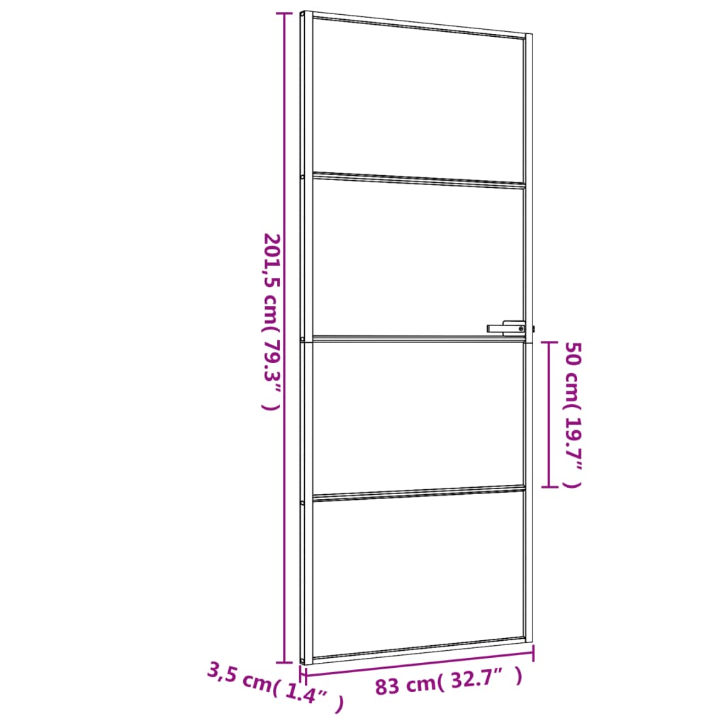 vidaXL Porte intérieure mince noir 83x201,5 cm verre trempé aluminium