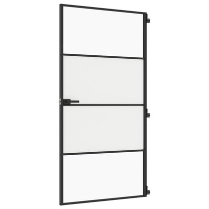 vidaXL Porte intérieure mince noir verre trempé aluminium