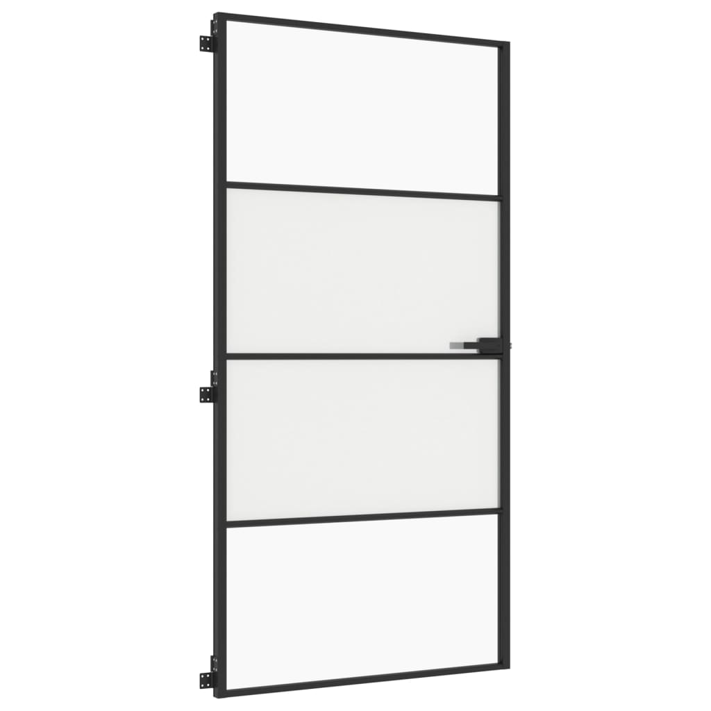 vidaXL Porte intérieure mince noir verre trempé aluminium