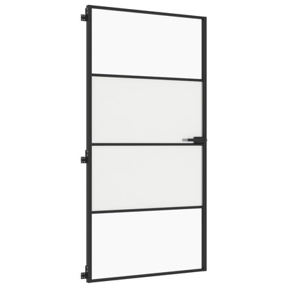 vidaXL Porte intérieure mince noir verre trempé aluminium
