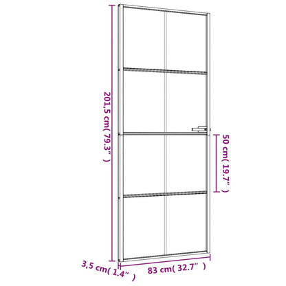 vidaXL Porte intérieure mince noir 83x201,5 cm verre trempé aluminium