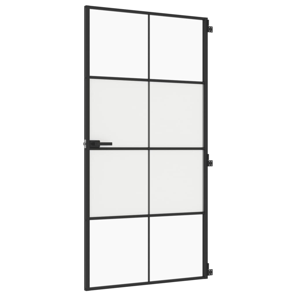 vidaXL Porte intérieure mince noir verre trempé aluminium
