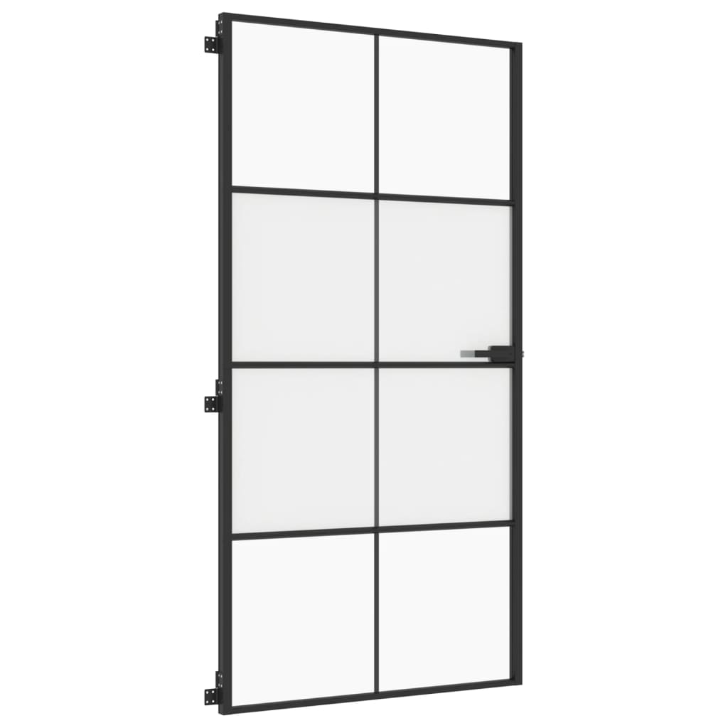 vidaXL Porte intérieure mince noir verre trempé aluminium