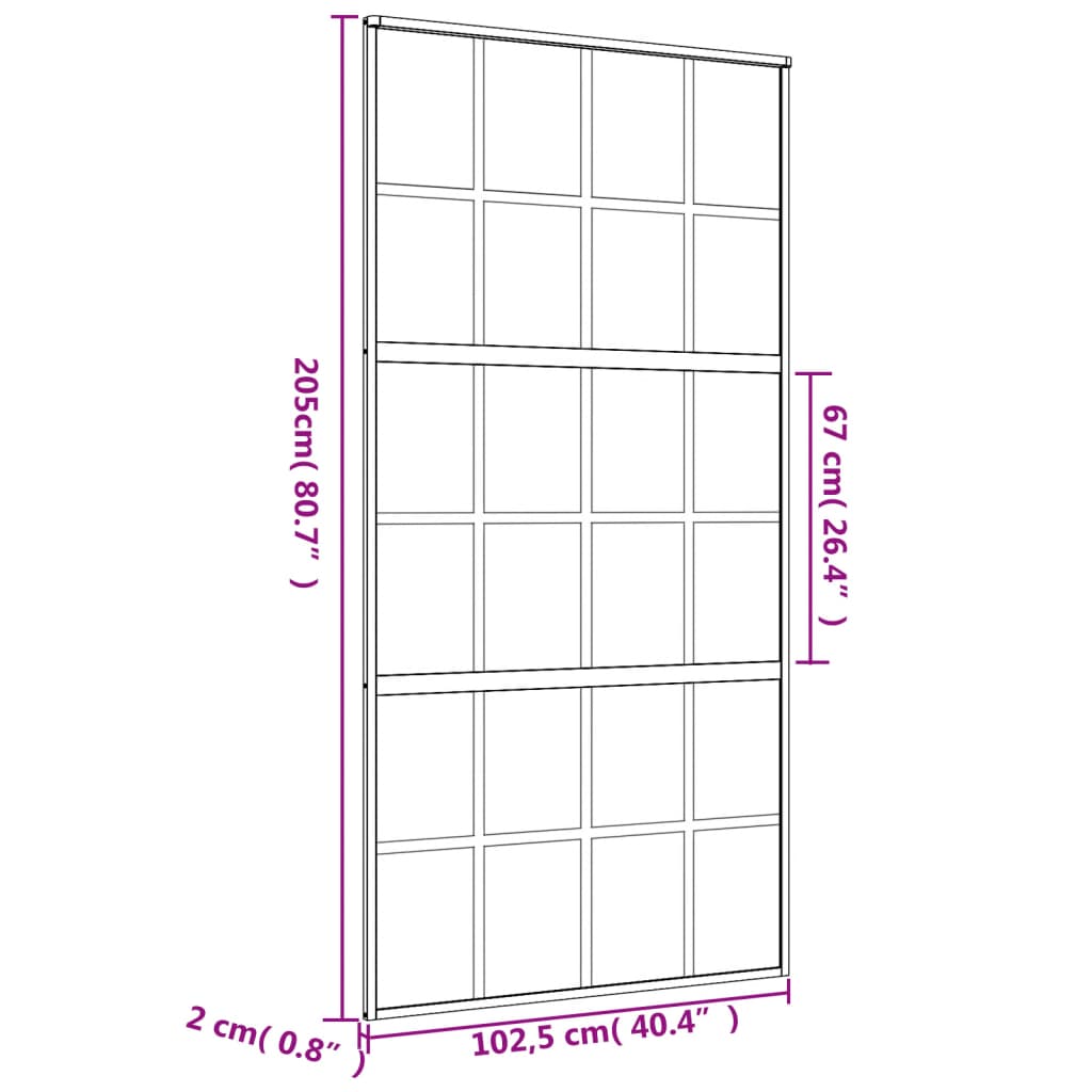 vidaXL Porte coulissante doré 102,5x205cm verre ESG clair et aluminium