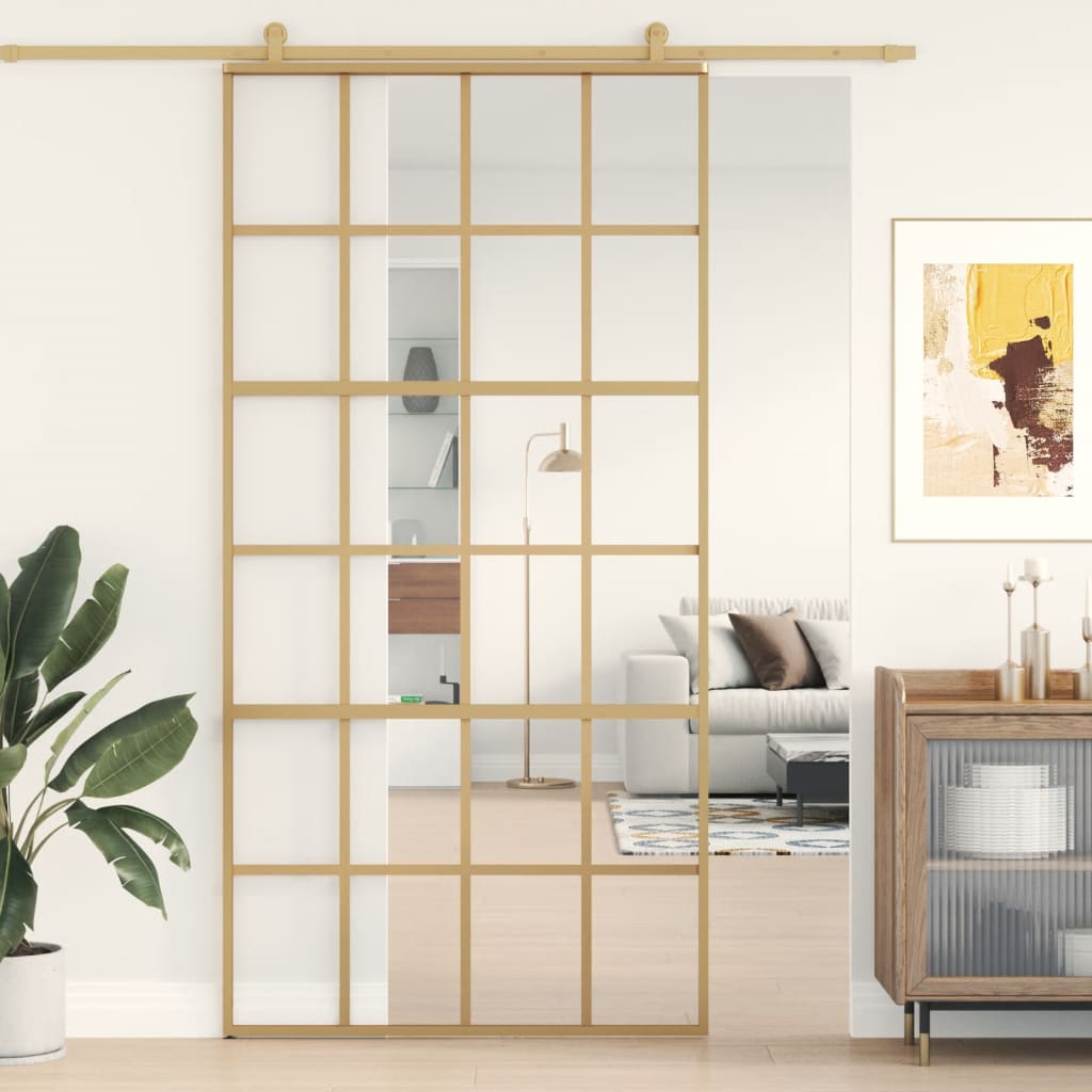 vidaXL Porte coulissante doré 102,5x205cm verre ESG clair et aluminium