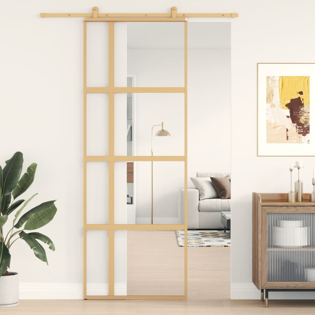 vidaXL Porte coulissante doré 76x205 cm verre ESG clair et aluminium
