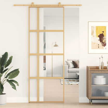 vidaXL Porte coulissante doré 76x205 cm verre ESG clair et aluminium