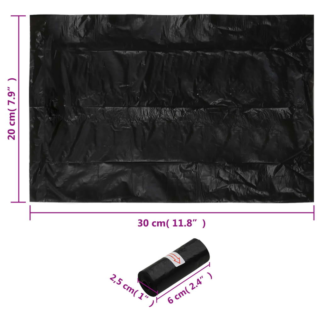 vidaXL Sacs à crottes pour chiens 750 pcs noir 30x20 cm PE