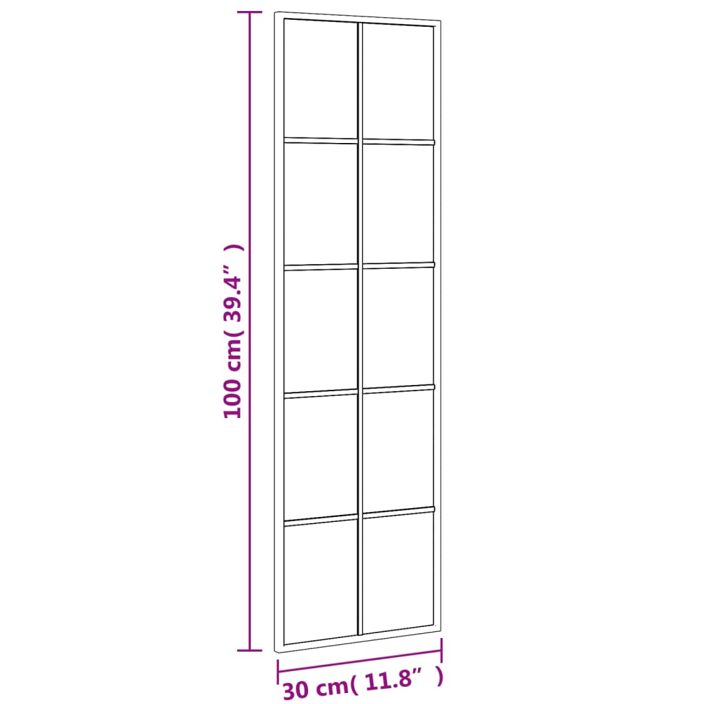 vidaXL Miroir mural noir 30x100 cm rectangulaire fer