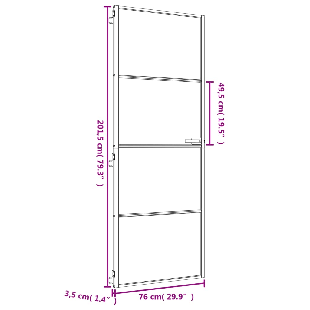 vidaXL Porte intérieure mince doré 76x201,5 cm verre trempé aluminium