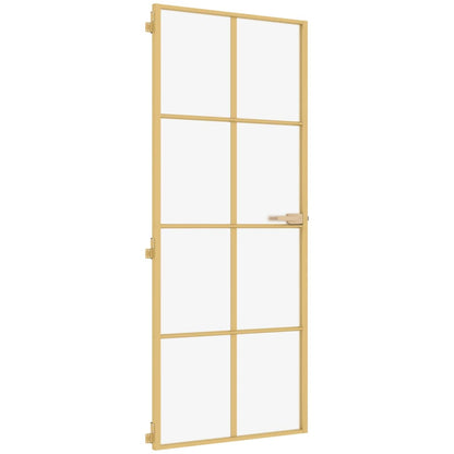 vidaXL Porte intérieure mince doré 83x201,5 cm verre trempé aluminium
