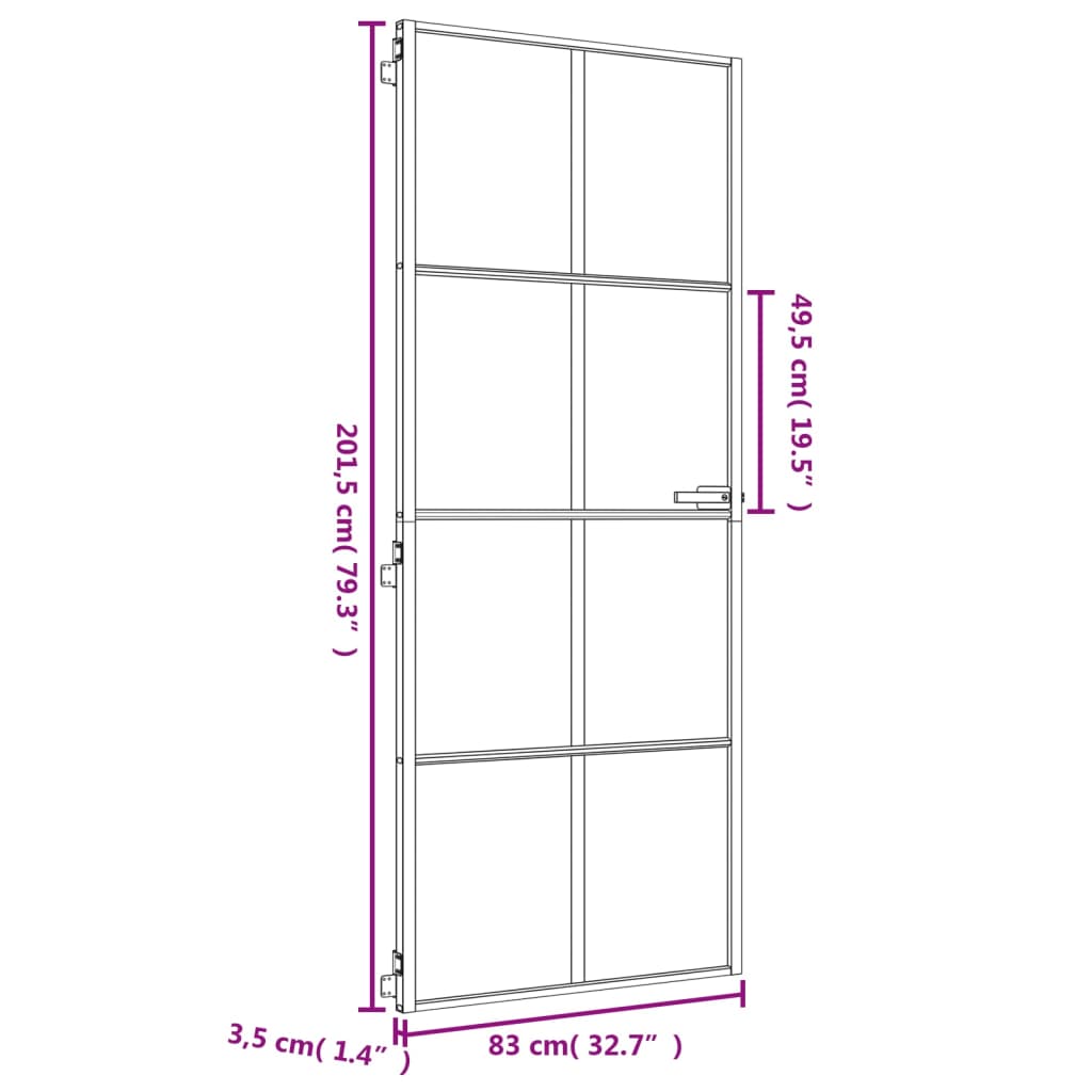 vidaXL Porte intérieure mince doré 83x201,5 cm verre trempé aluminium