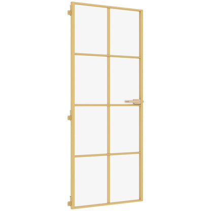 vidaXL Porte intérieure mince doré 93x201,5 cm verre trempé aluminium