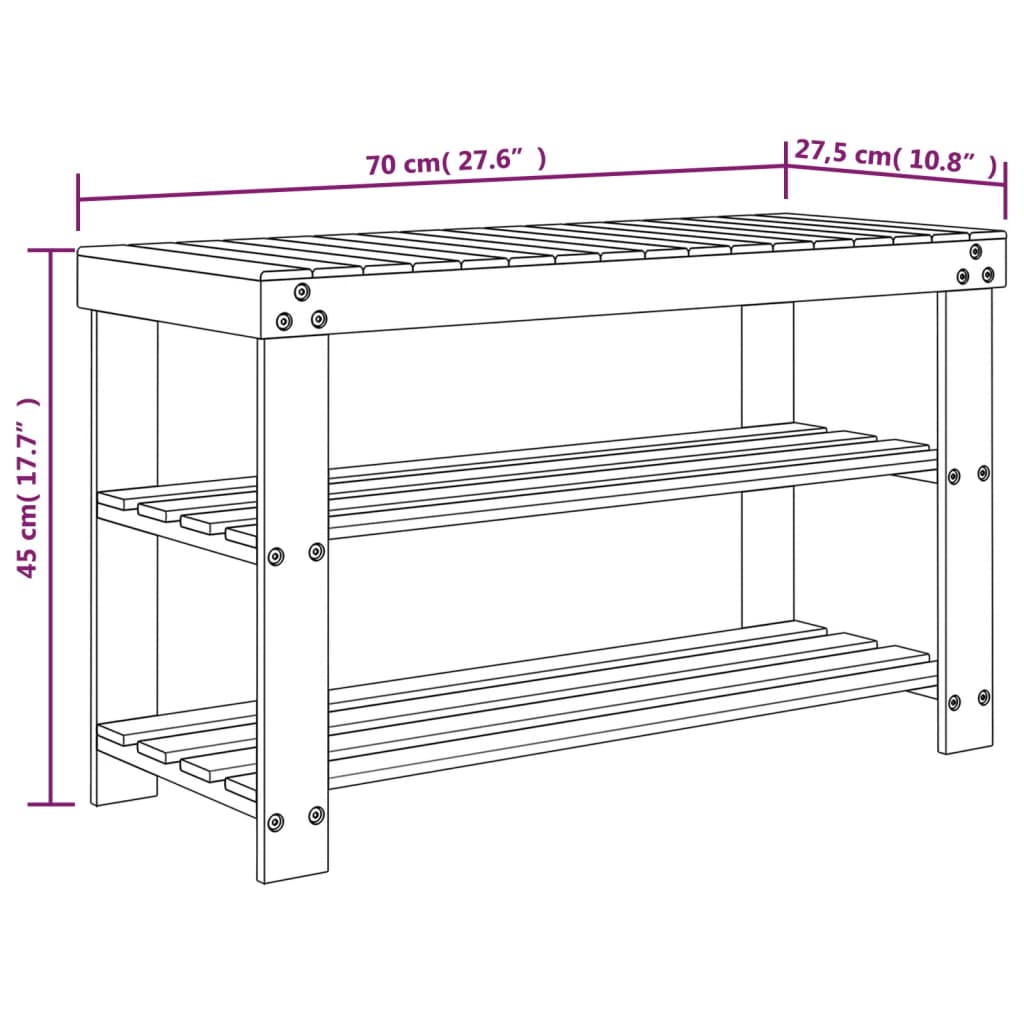 vidaXL Étagère à chaussures 3 niveaux 70x27,5x45 cm bambou