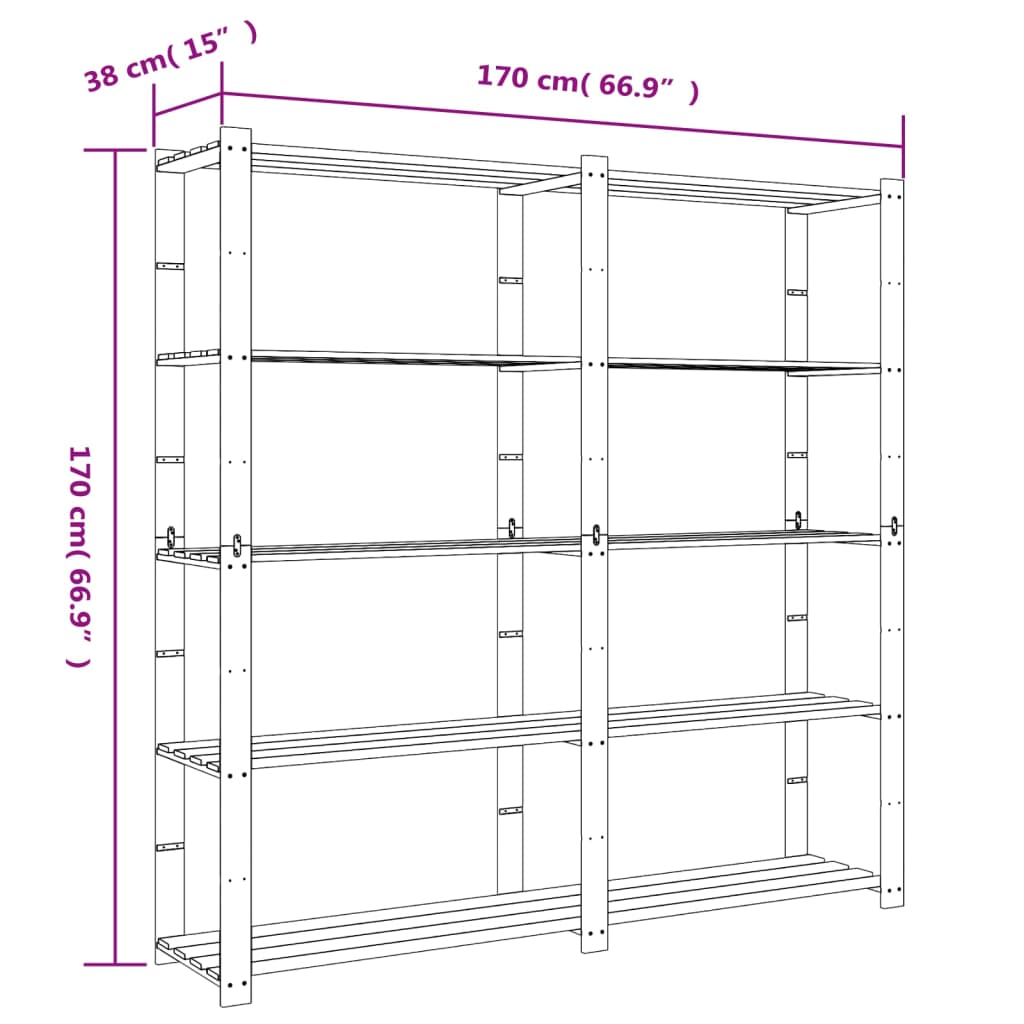 vidaXL Support de rangement à 5 niveaux noir 170x38x170 cm bois pin
