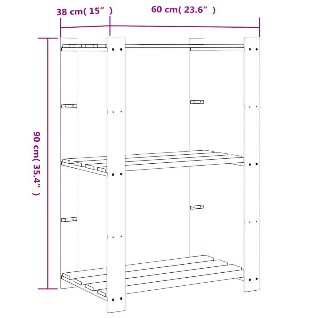 vidaXL Support de rangement à 3 niveaux noir 60x38x90 cm bois pin
