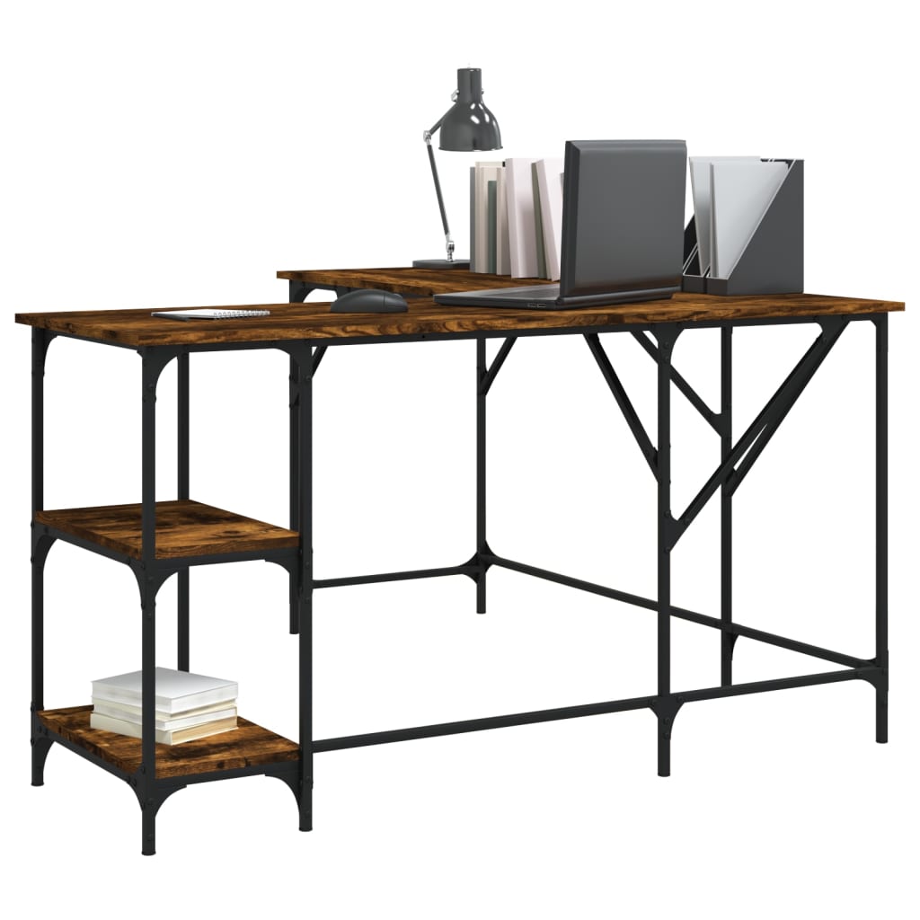 vidaXL Bureau chêne fumé 139x139x75 cm bois d'ingénierie