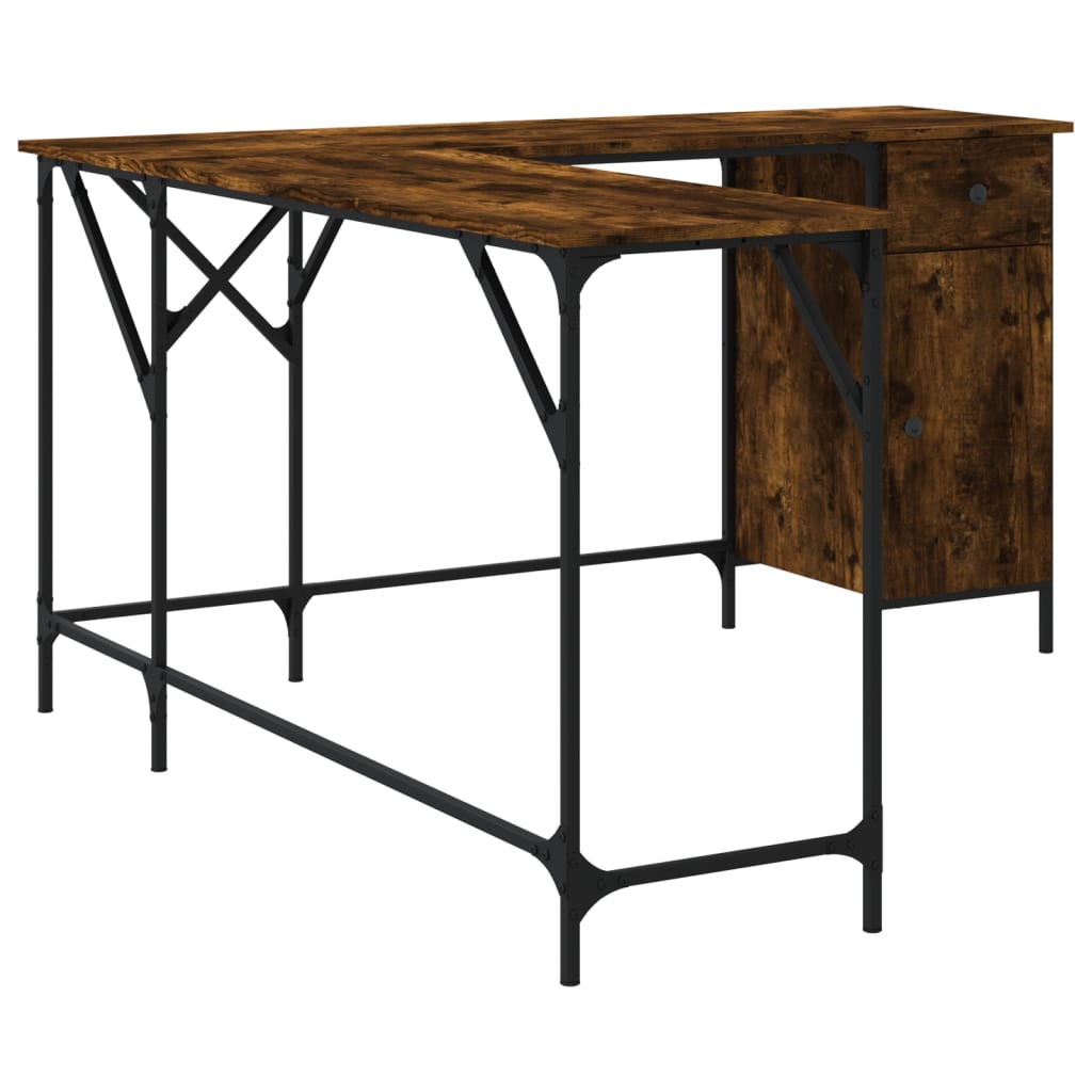 vidaXL Bureau chêne fumé 141x141x75 cm bois d'ingénierie