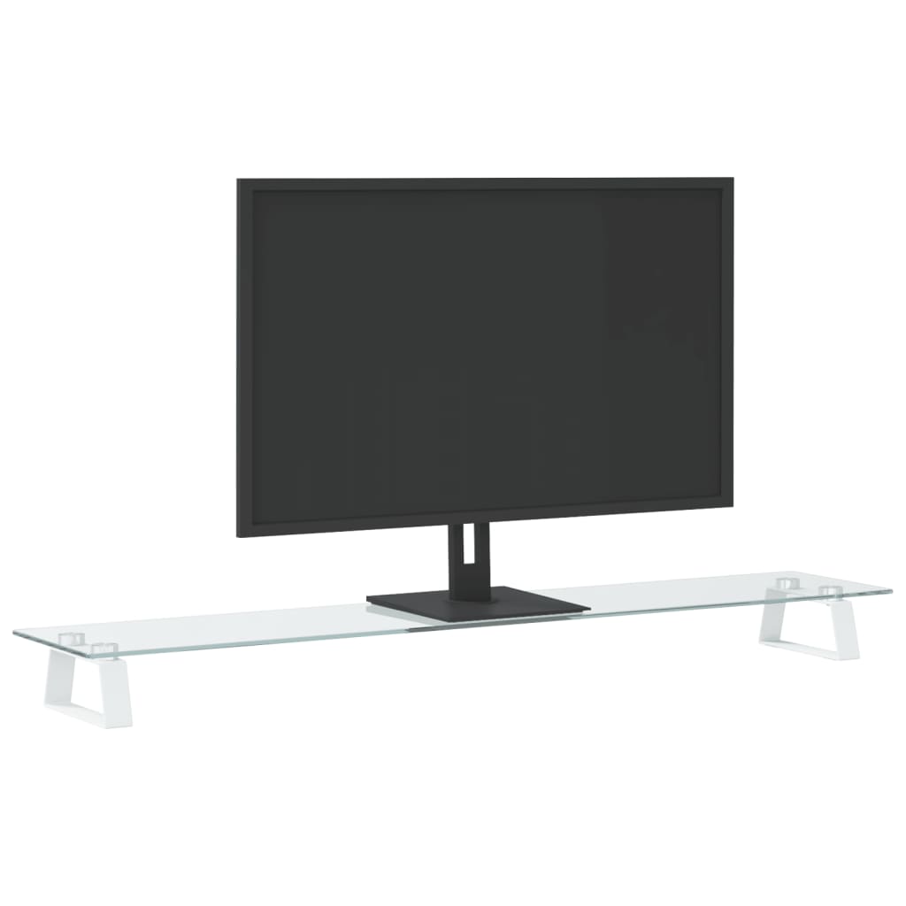vidaXL Support de moniteur blanc 100x20x8 cm verre trempé et métal