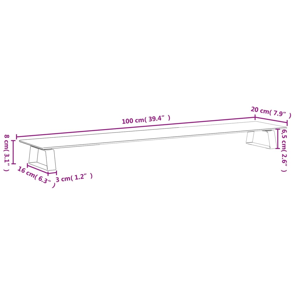 vidaXL Support de moniteur blanc 100x20x8 cm verre trempé et métal