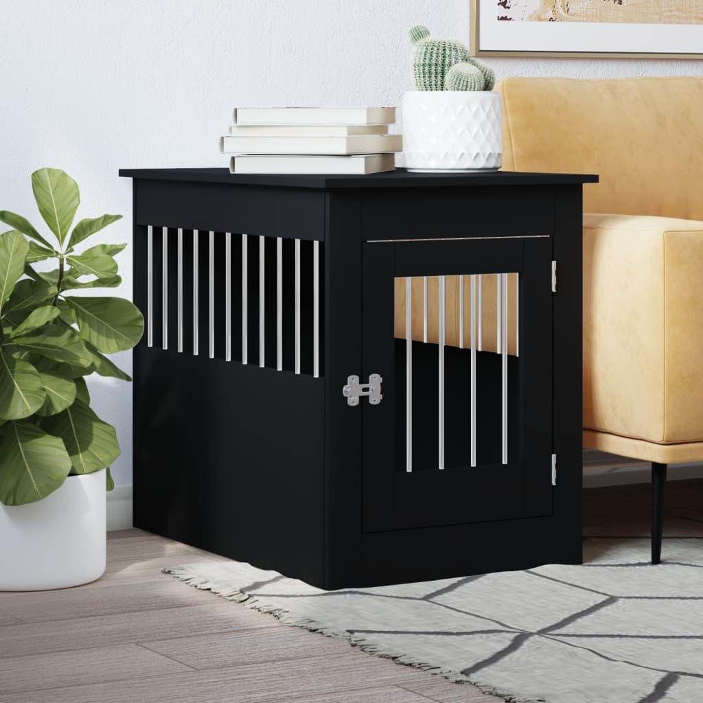 vidaXL Meuble de cage pour chiens noir 55x80x68 cm bois d'ingénierie