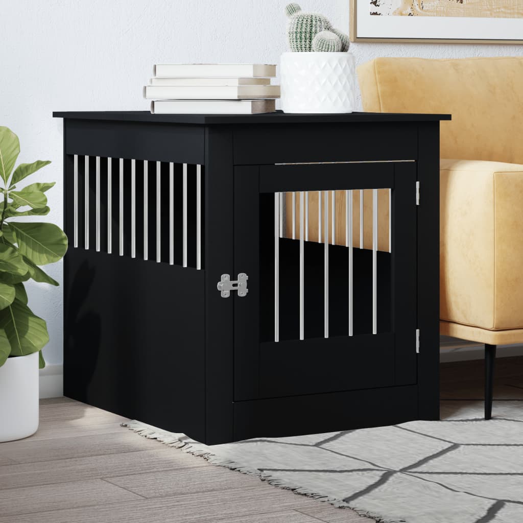 vidaXL Meuble de cage pour chiens noir 64,5x80x71 cm bois d'ingénierie