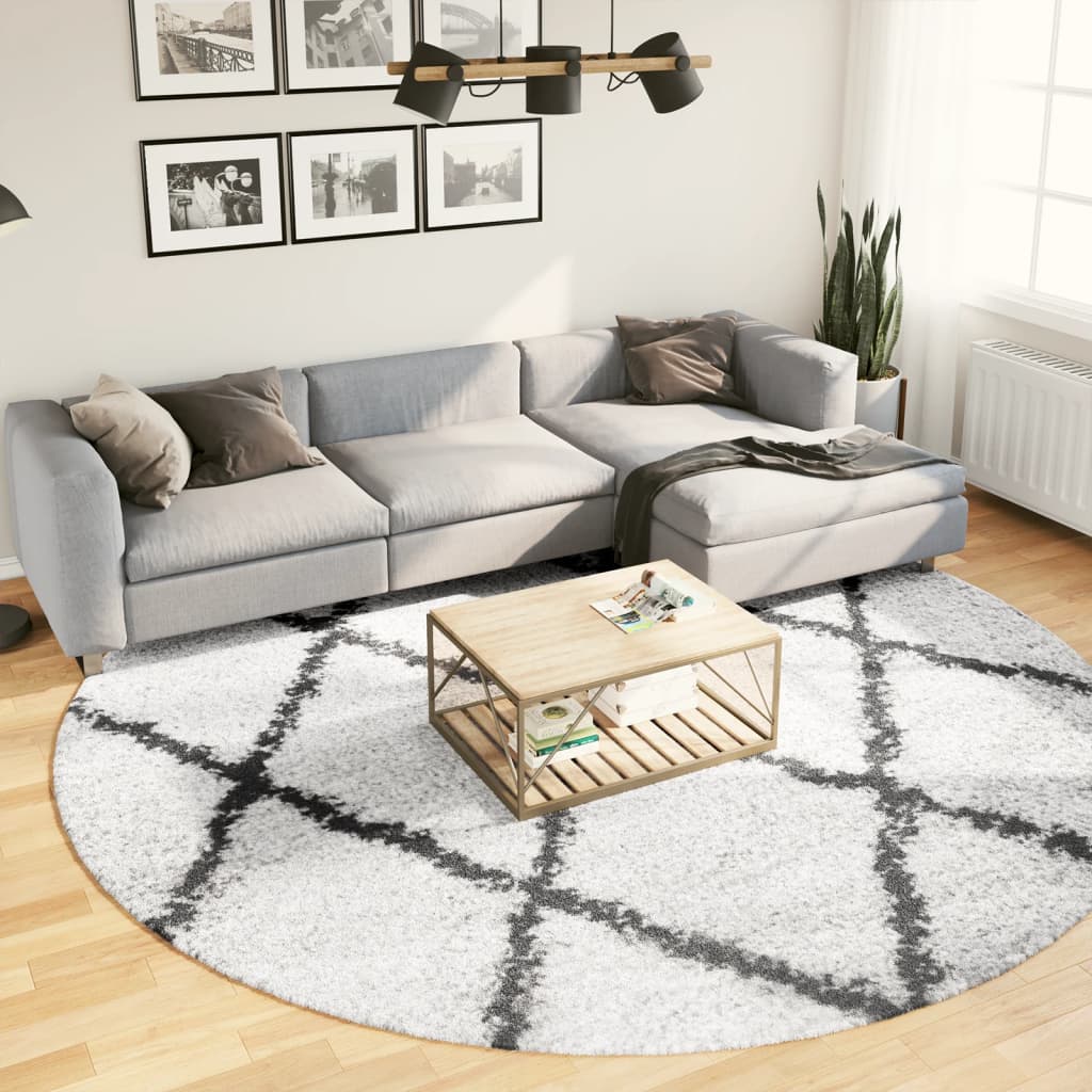 vidaXL Tapis shaggy à poils longs moderne crème et noir Ø 280 cm