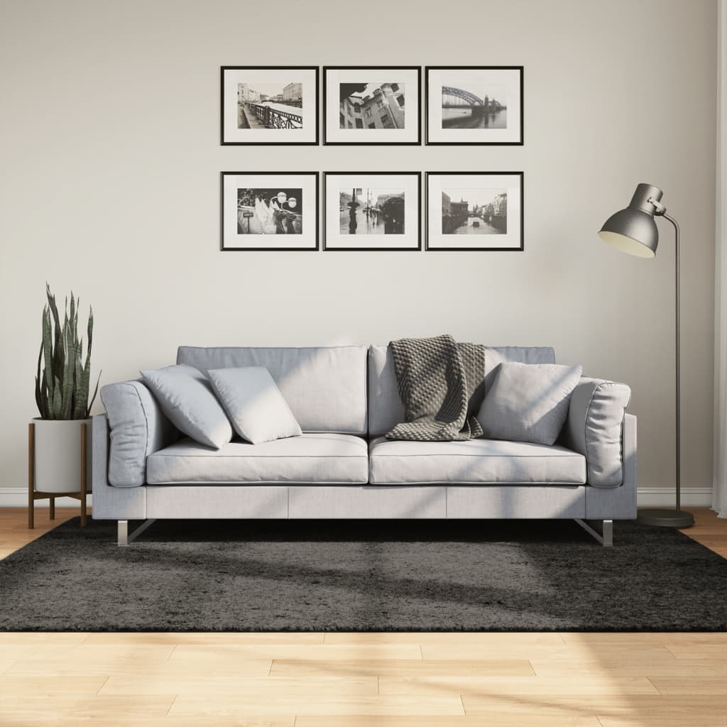 vidaXL Tapis ISTAN à poils longs aspect brillant anthracite 140x200 cm