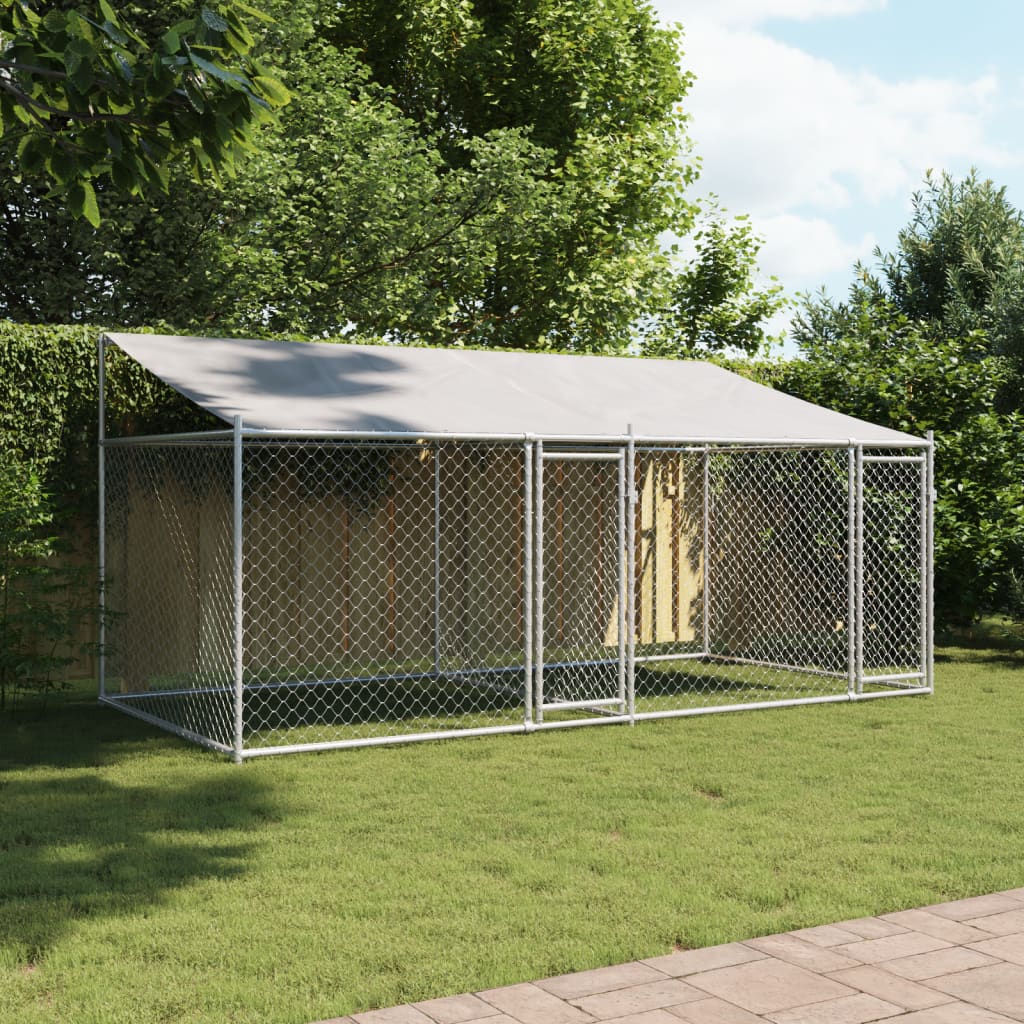 vidaXL Cage pour chien avec toit et portes gris 4x2x2m acier galvanisé