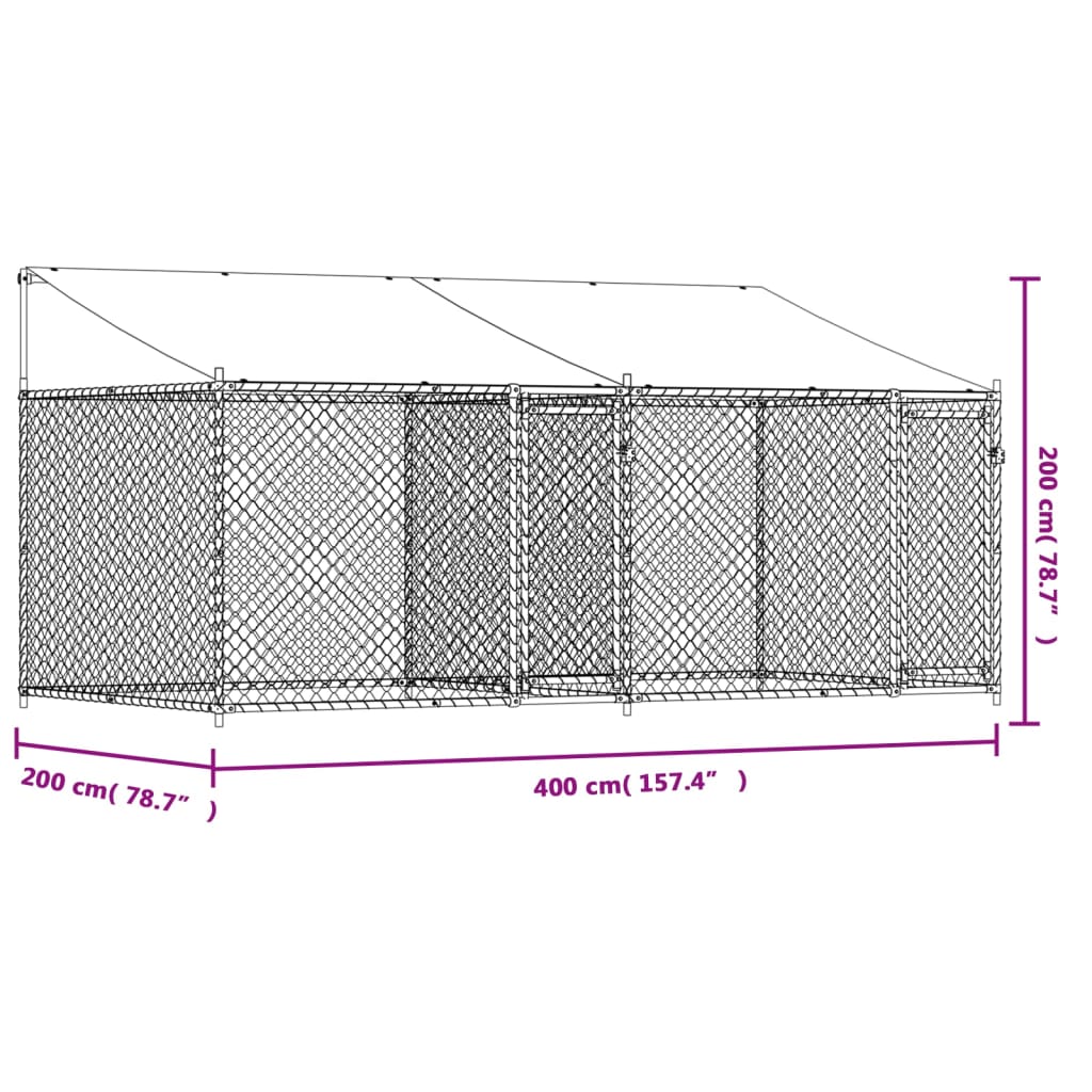 vidaXL Cage pour chien avec toit et portes gris 4x2x2m acier galvanisé