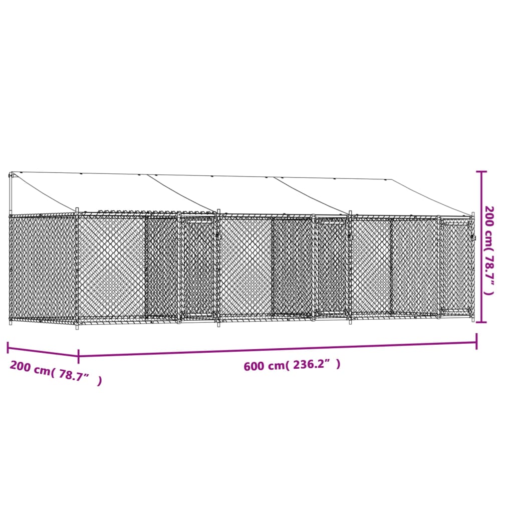 vidaXL Cage pour chien avec toit et portes gris 6x2x2m acier galvanisé