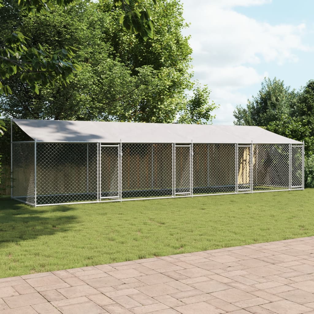 vidaXL Cage pour chien avec toit et portes gris 8x2x2m acier galvanisé
