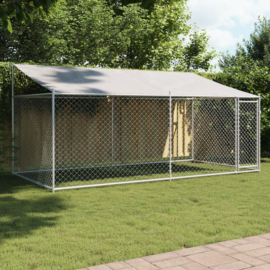 vidaXL Cage pour chien avec toit et porte gris 4x2x2 m acier galvanisé