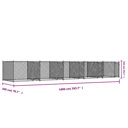 vidaXL Cage pour chien avec portes gris 10x2x1,5 m acier galvanisé