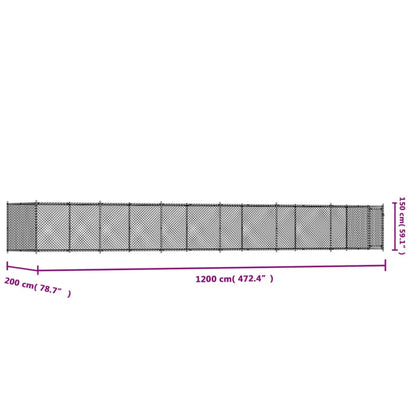 vidaXL Cage pour chien avec porte gris 12x2x1,5 m acier galvanisé