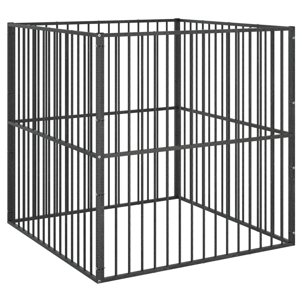 vidaXL Parc pour chien 4 panneaux noir acier galvanisé