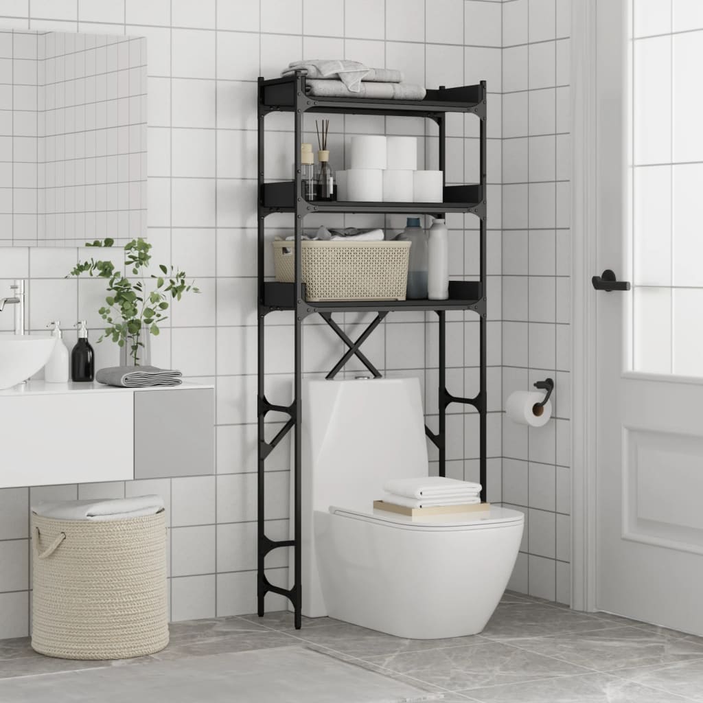 vidaXL Étagère de lave-linge noir 67x25x163 cm bois d'ingénierie