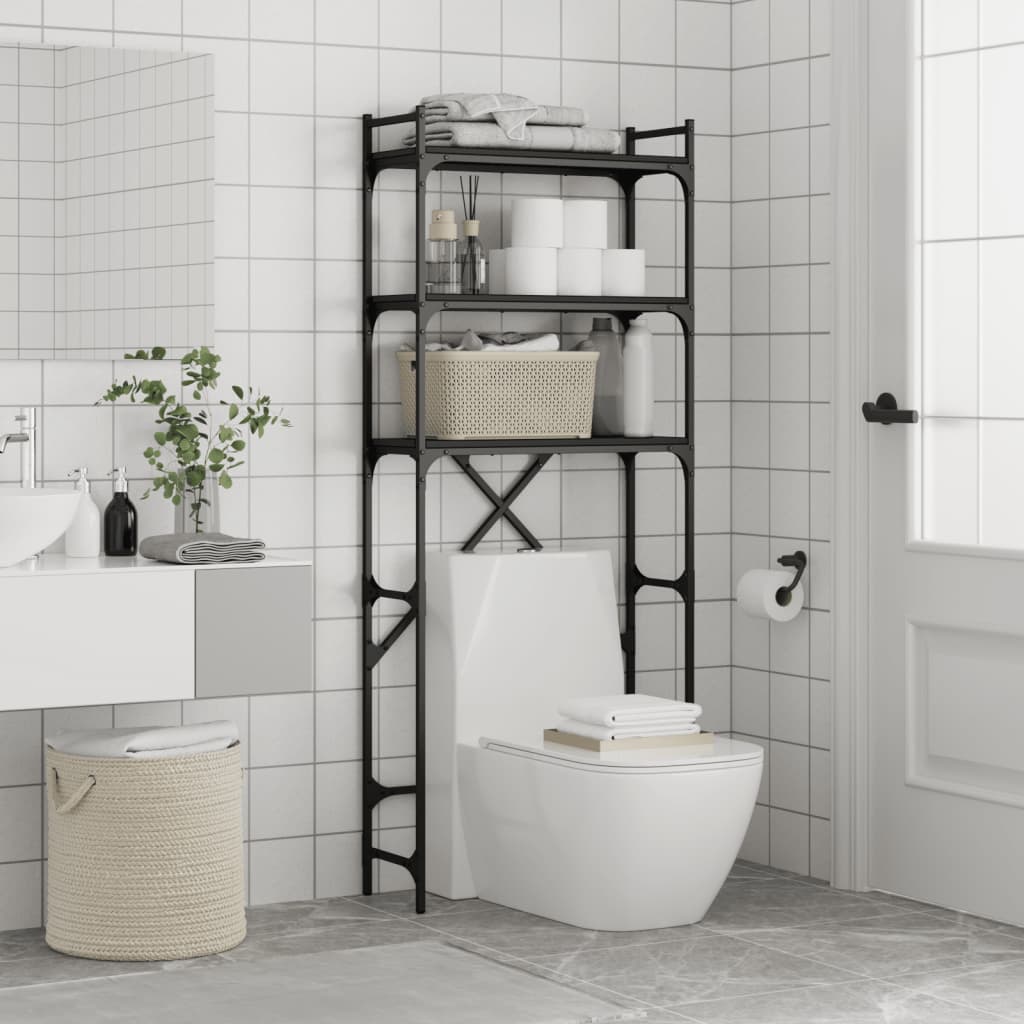 vidaXL Étagère de lave-linge noir 67x25x163 cm bois d'ingénierie