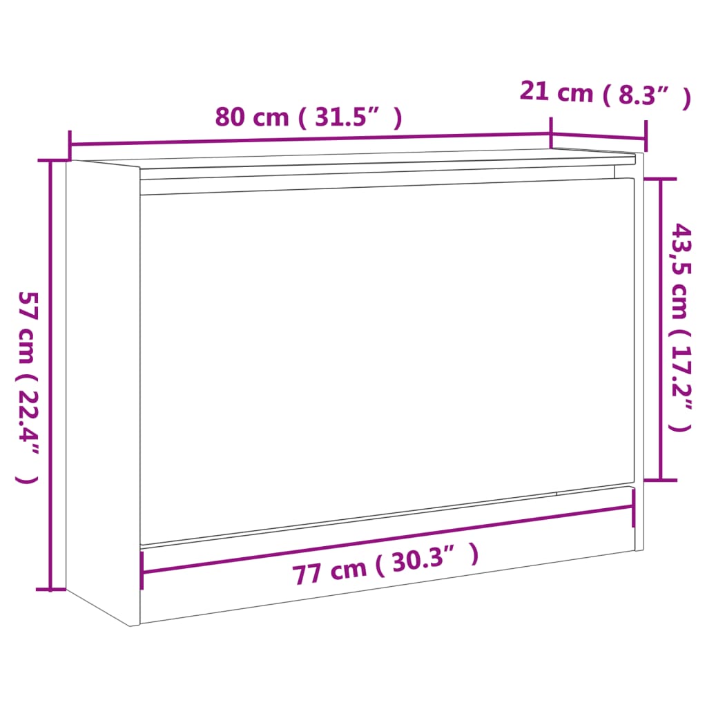 vidaXL Armoire à chaussures gris béton 80x21x57 cm bois d'ingénierie