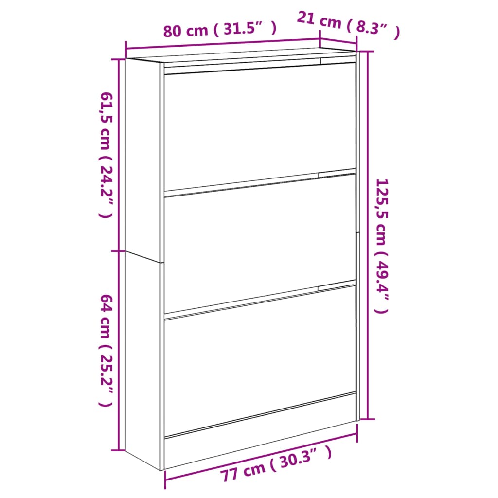 vidaXL Armoire à chaussures blanc 80x21x125,5 cm bois d'ingénierie