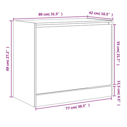 vidaXL Armoire à chaussures gris béton 80x42x69 cm bois d'ingénierie
